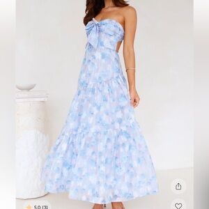 Hello Molly Pastel Blue Floral Strapless Maxi Dress - never worn!